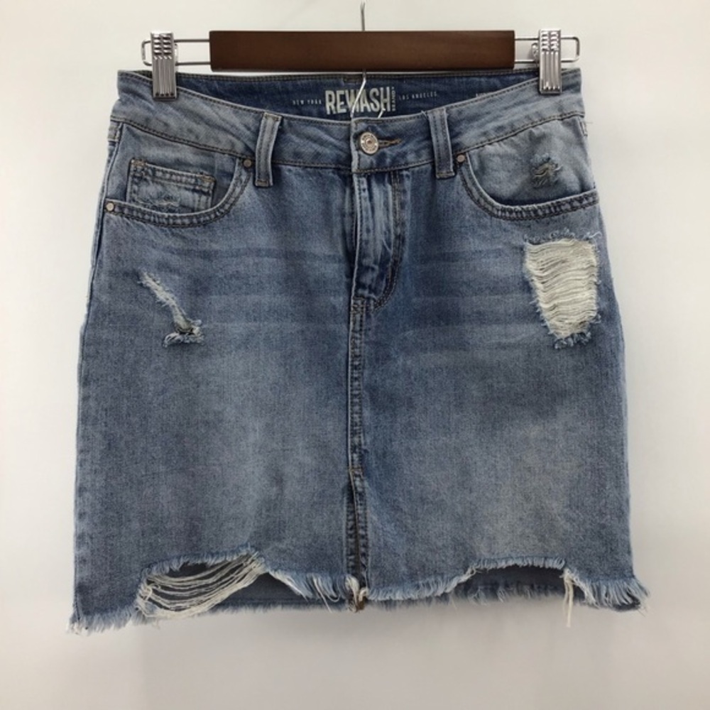 Blue Denim Distressed Mini Skirt